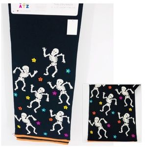 NWT Fall Halloween Embroidered Skeleton Black Table Runner